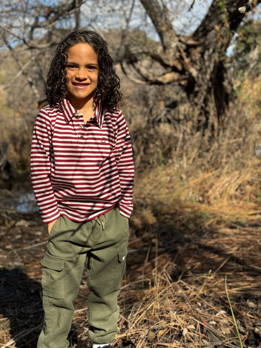 Spencer Polo // Burgundy and Cream Stripe