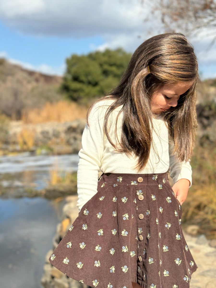 Cara Skirt // Chocolate Floral Cuorduroy