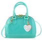 Turquoise handbag with a heart-shaped charm 