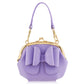 Purple handbag with a large bow and gold clasp