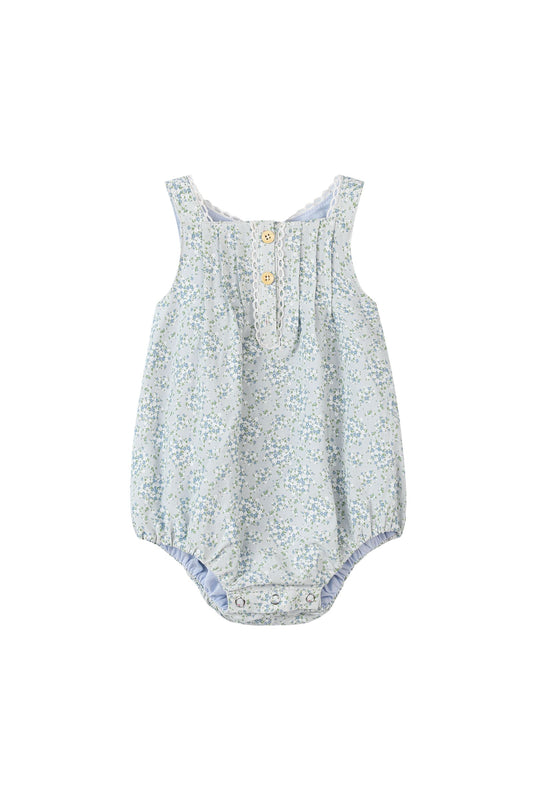Blue Floral Bubble Romper with Button Details