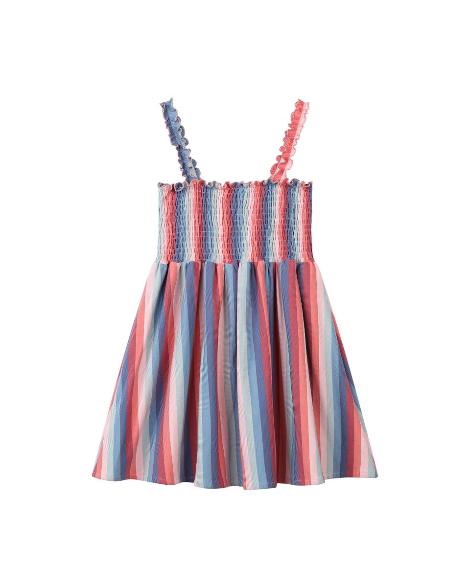Red Blue and pink Striped dress with ruffled straps 