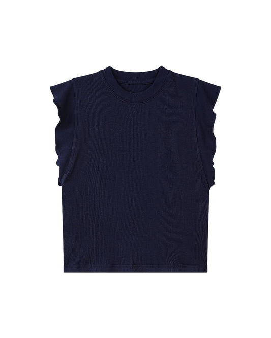 Navy blue sleeveless top on a white background