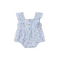 Light blue floral baby romper on a white background