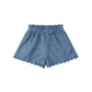 Scalloped trim medium denim shorts