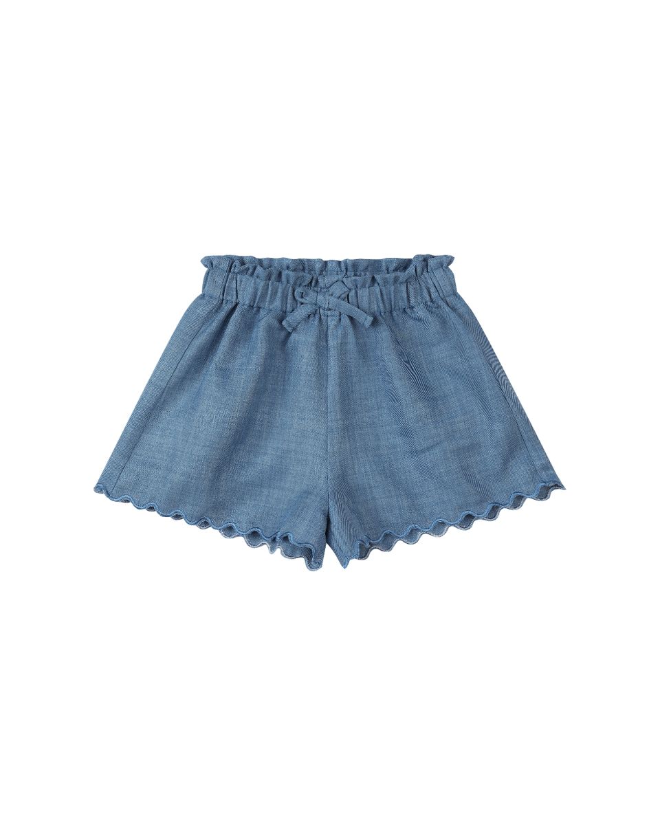 Scalloped trim medium denim shorts
