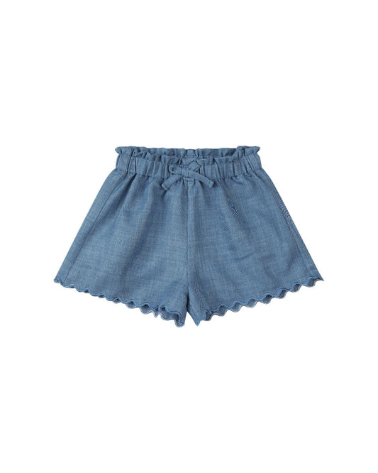 Scalloped trim medium denim shorts