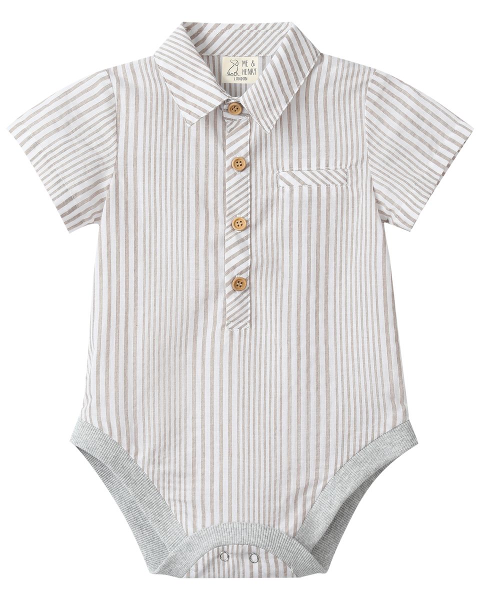 Striped baby romper with collar and buttons 