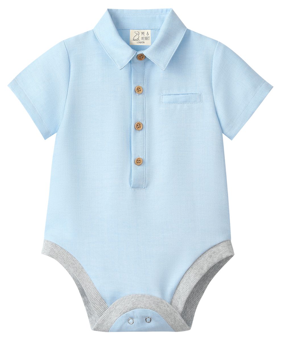Light blue baby romper with collar 