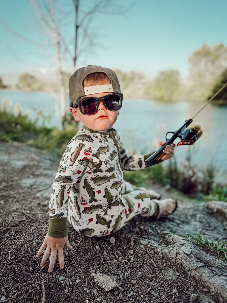 Fishing Sleeper Romper with Green accents