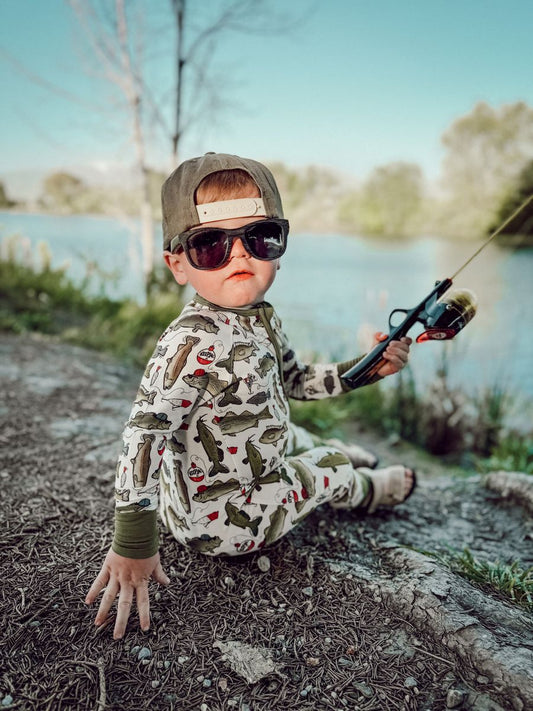 Fishing Sleeper Romper with Green accents