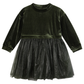 Green velvet dress with a tulle skirt.