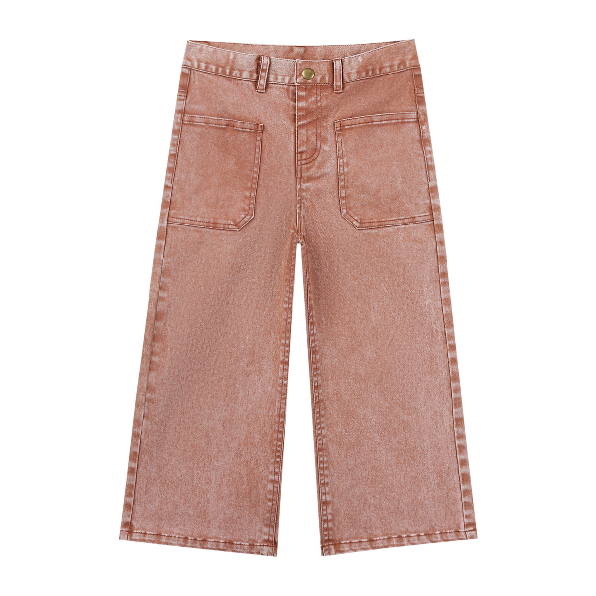 Pumpkin colored wide leg denim jeans with front pockets