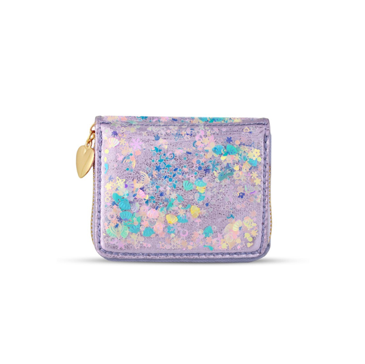 Purple wallet with colorful speckles 