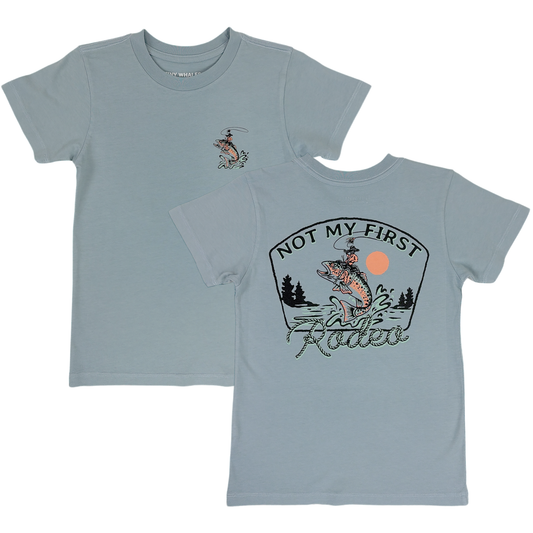 light blue t-shirts with Rodeo Fish "Not My First Rodeo"