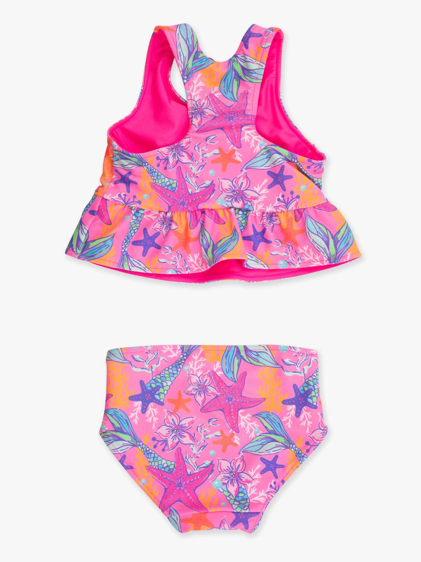 Girls Neon Shimmer Mermaid Reversible Peplum Tankini 2-Piece Swimsuit