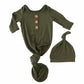 Solid Olive Bamboo Baby Knot Gown & Hat