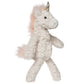 Plush unicorn toy with a white body and pink hair 