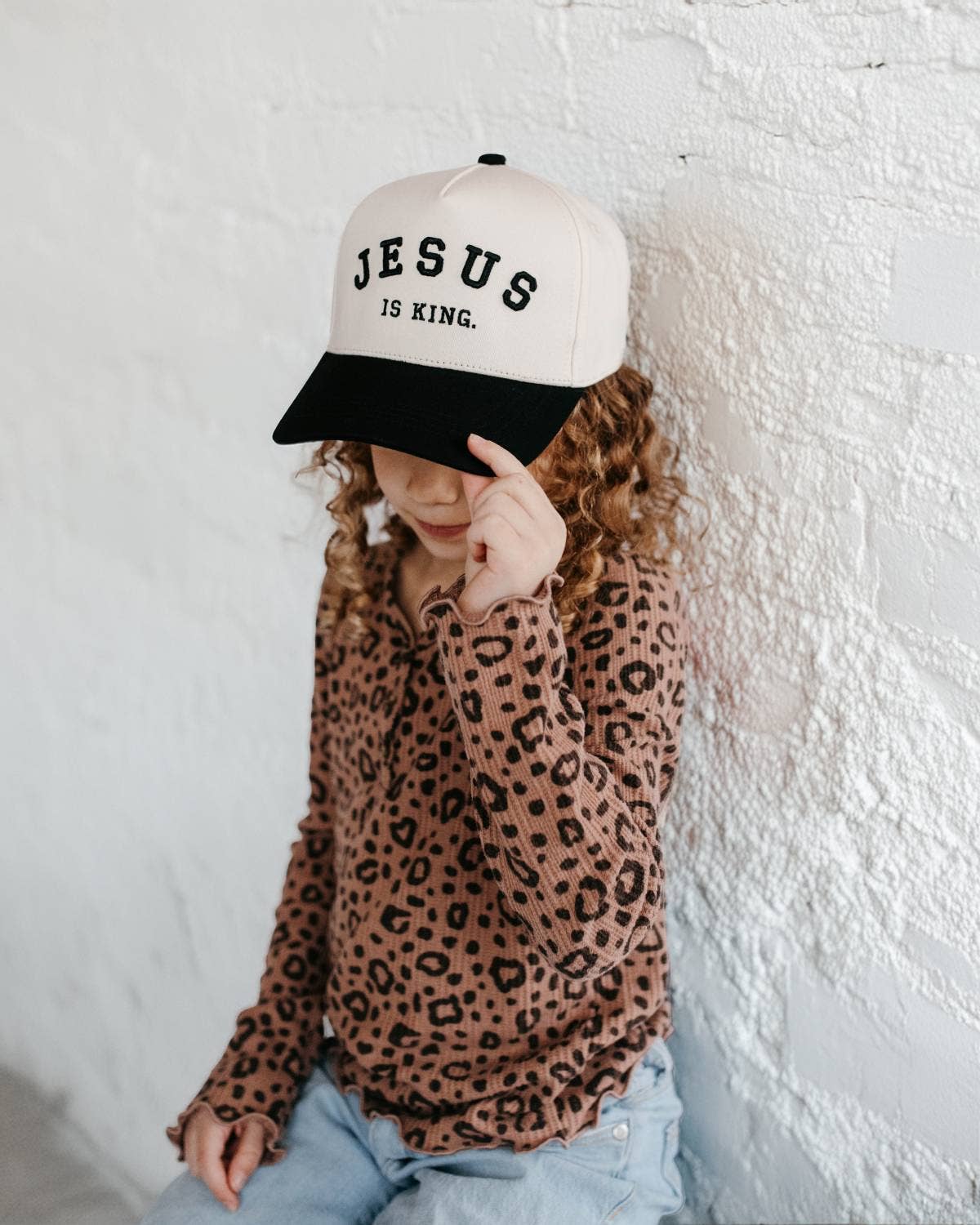 Jesus is King Christian KIDS Hat - Black & Off-White