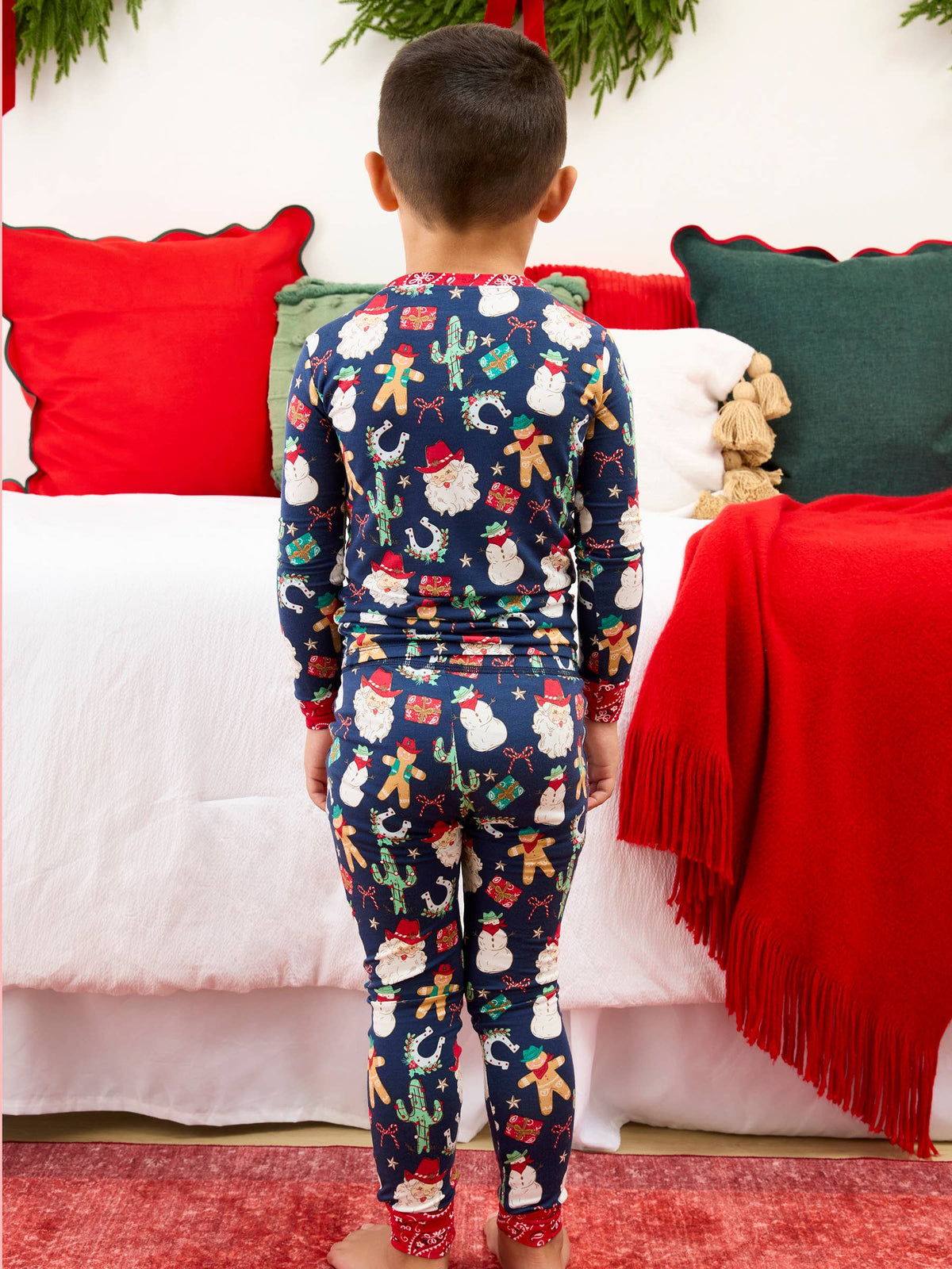 SoftSnooze™ Kids Bamboo Viscose Giddy Up Santa Western Christmas Long Sleeve Pajama Set