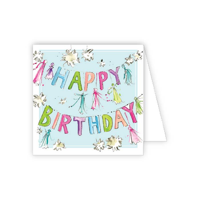 Colorful 'Happy Birthday' card with decorative elements on a white background