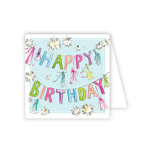 Colorful 'Happy Birthday' card with decorative elements on a white background
