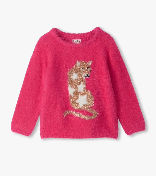 Pink sweater with a cat design on a white background