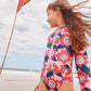Block Print Passion Flower One Piece Rashguard Swimsuit