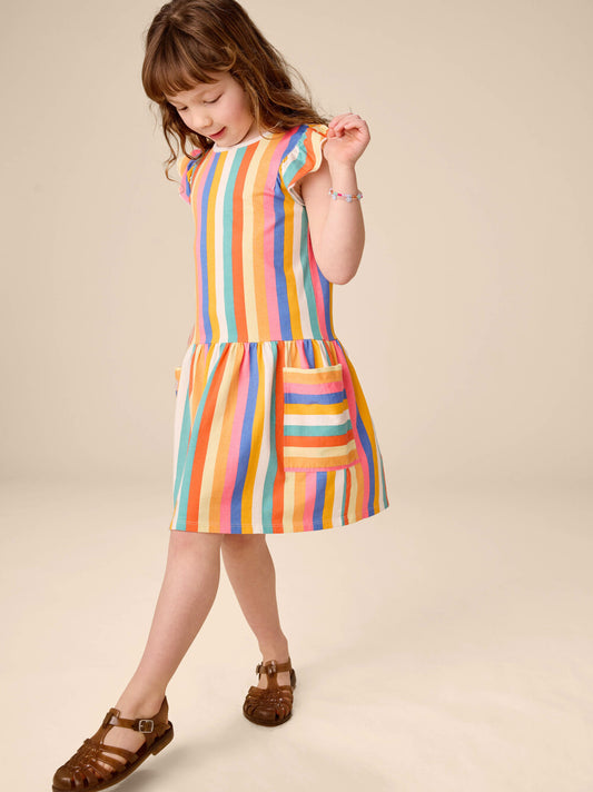 Sunset Stripe Flutter Sleeve Twirl Dress