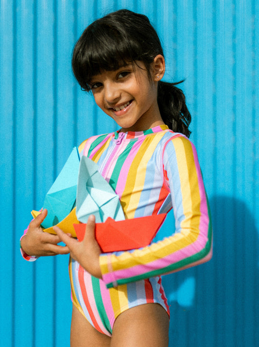 San Sebastian Stripe Long Sleeve Rashguard Swimsuit