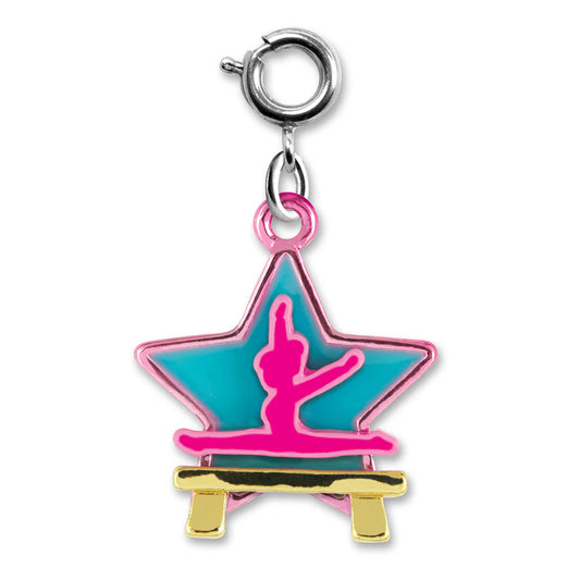 charm featuring a gymnast on a balance beam