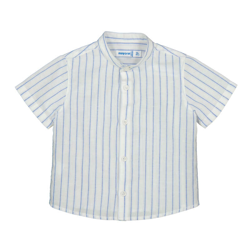 blue and white Striped shirt with short sleeves