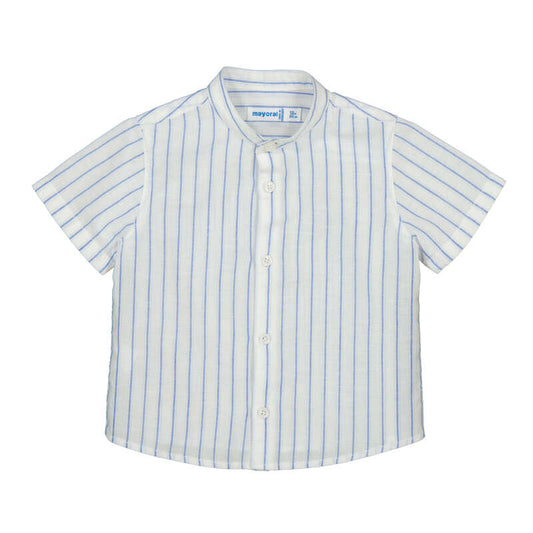blue and white Striped shirt with short sleeves