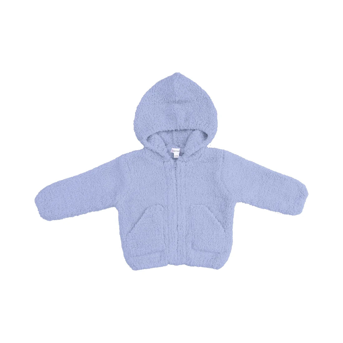 Light blue baby hoodie with a zipper on a white background