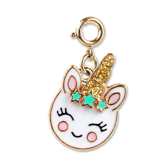 Unicorn-shaped charm with gold glittery horn