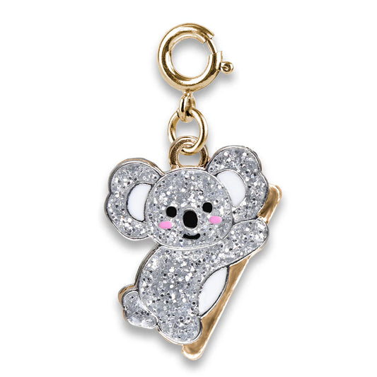Glittery koala bear charm with gold accents