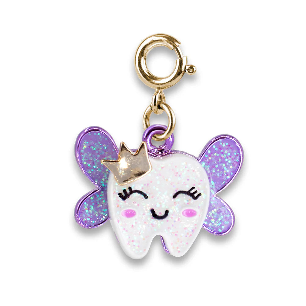 Tooth shaped charm with purple glitter fairy wings