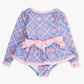 Girls Tropical Trellis Long Sleeve One Piece Bow Peplum Rash Guard Swimsuit