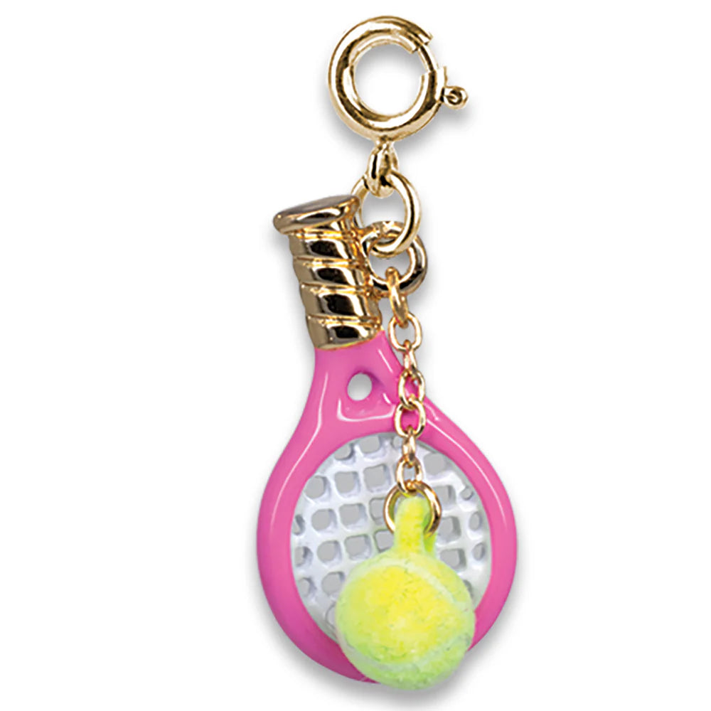 Tennis racket and ball charm with gold clasp