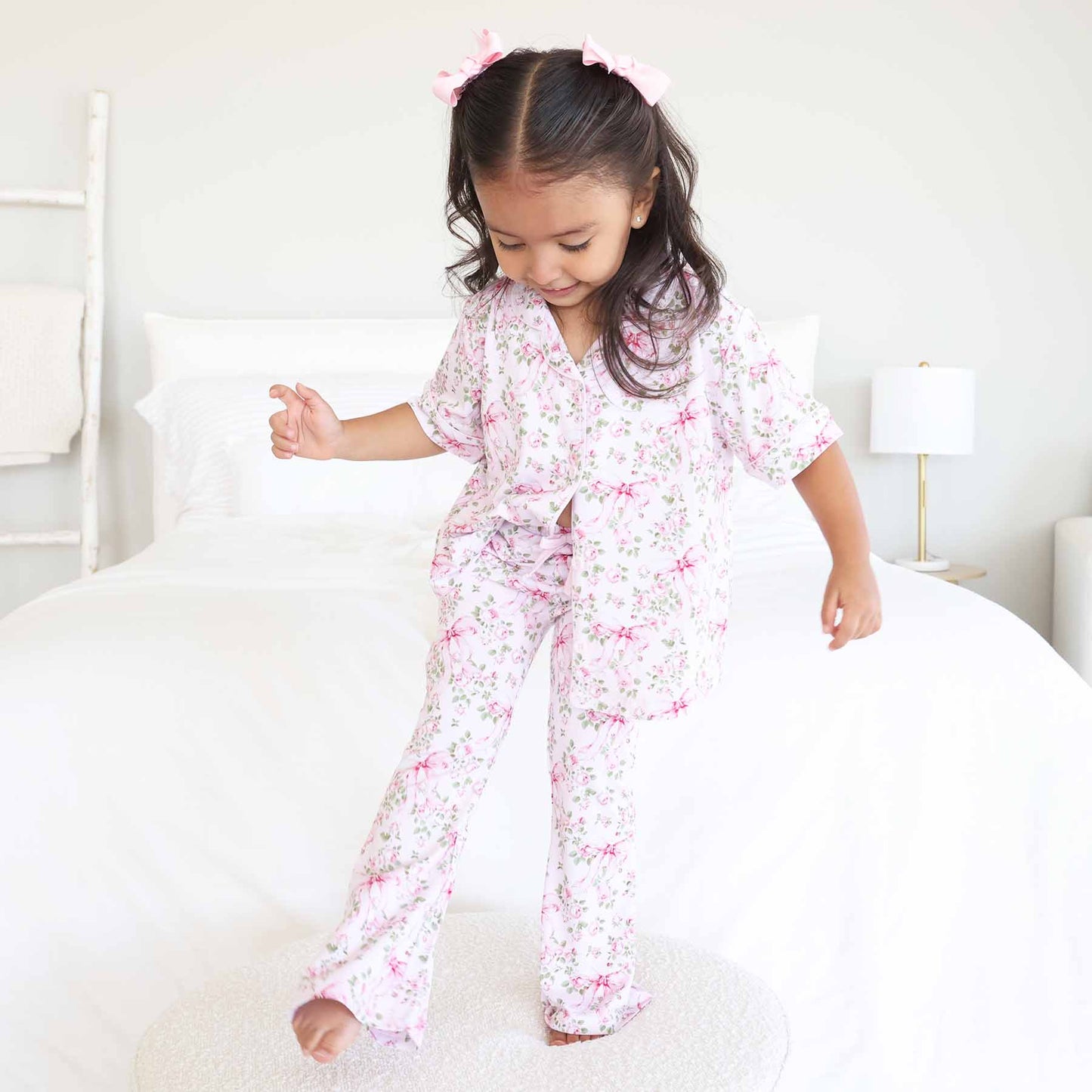 Girl's Two Piece Flare Lounge Set | Bows in Bloom