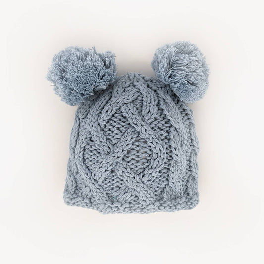 Newborn Baby Aran Chambray Double Pom Pom Beanie