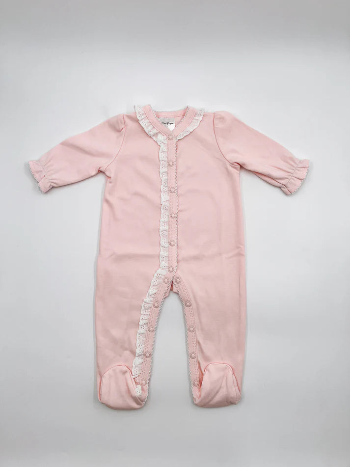 Baby Pink Footie with Lace Trim