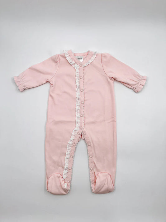 Baby Pink Footie with Lace Trim