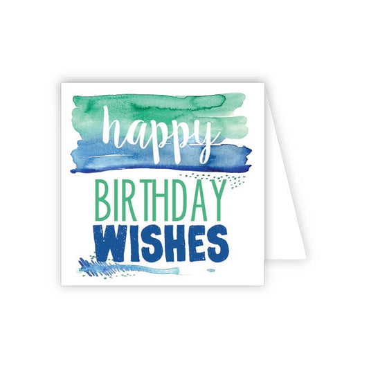 Greeting card with 'happy birthday wishes' text on a white background
