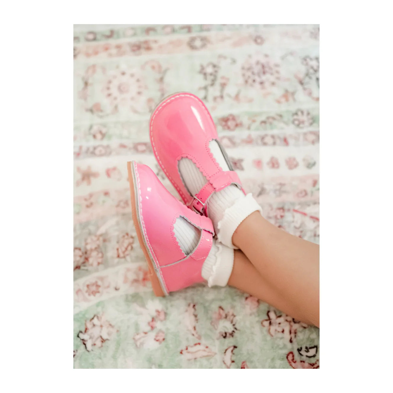 Selina Scalloped T-Strap Mary Jane // Patent Malibu Pink