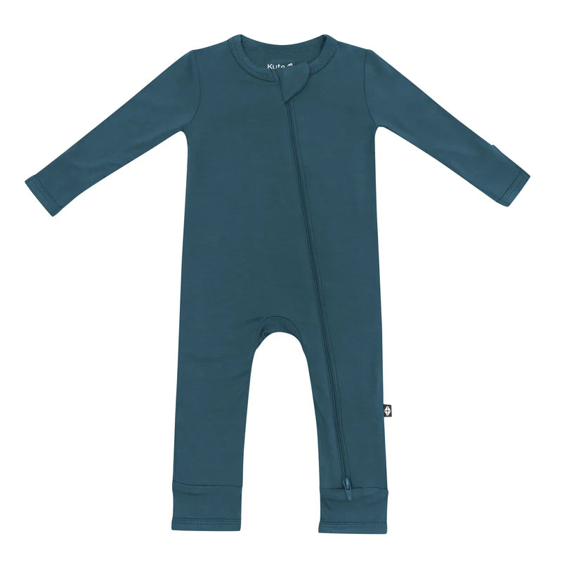 Teal baby onesie with zipper closure