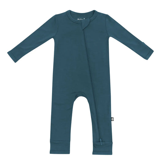 Teal baby onesie with zipper closure