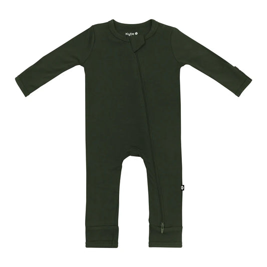 Dark Green Baby Romper with Zipper Closure