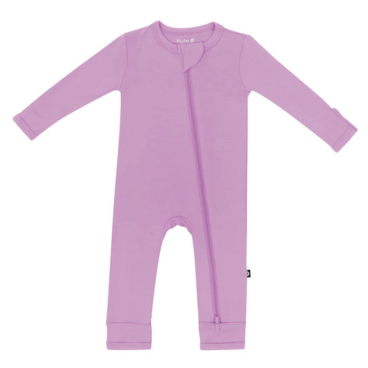 Kyte Baby purple baby romper with a zipper 