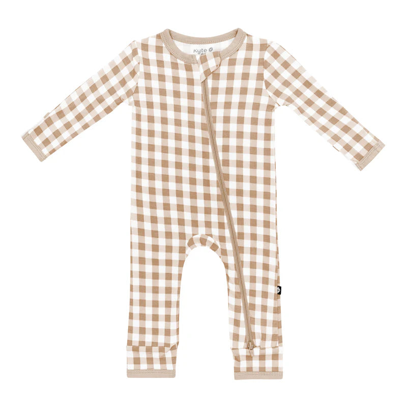 Bamboo Zipper Coverall // Gingham Bisque